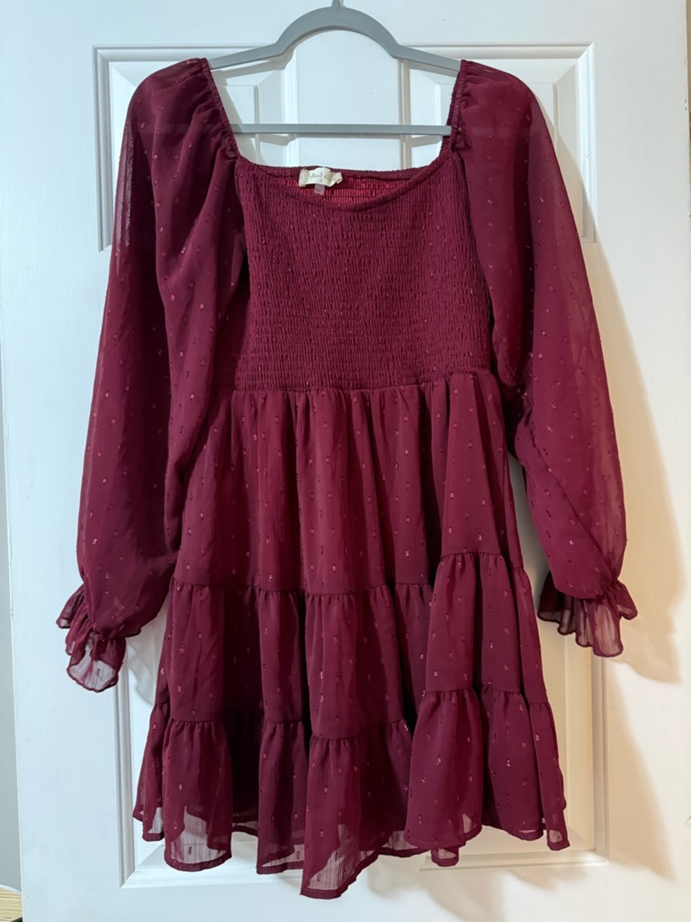 Altar'd State Women’s Burgundy Smocked Tiered Dress
